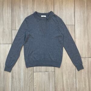 Babaton Merino Wool Collared Knit Sweater Top Gray Size Small